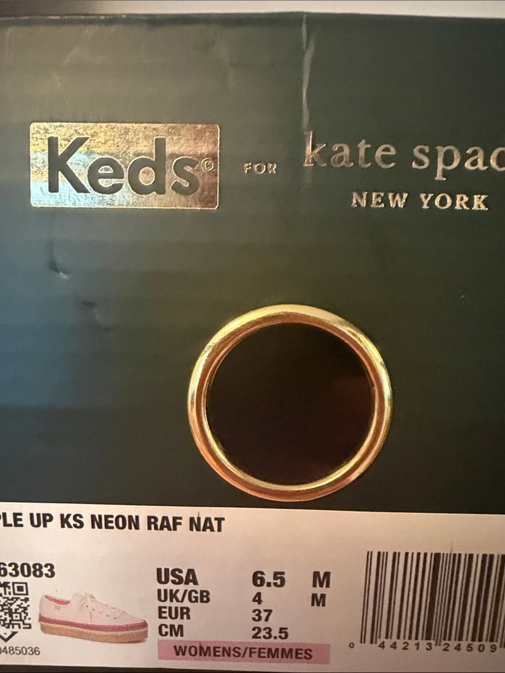 kate spade cream canvas platform sneakers with pink and gold accents